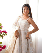 Ivory Banarasi Jacquard Dola Silk Anarkali Suit Set with Dupatta