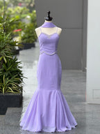 Lavender Georgette Fishcut Lehenga Set with Diamond Work Blouse & Dupatta