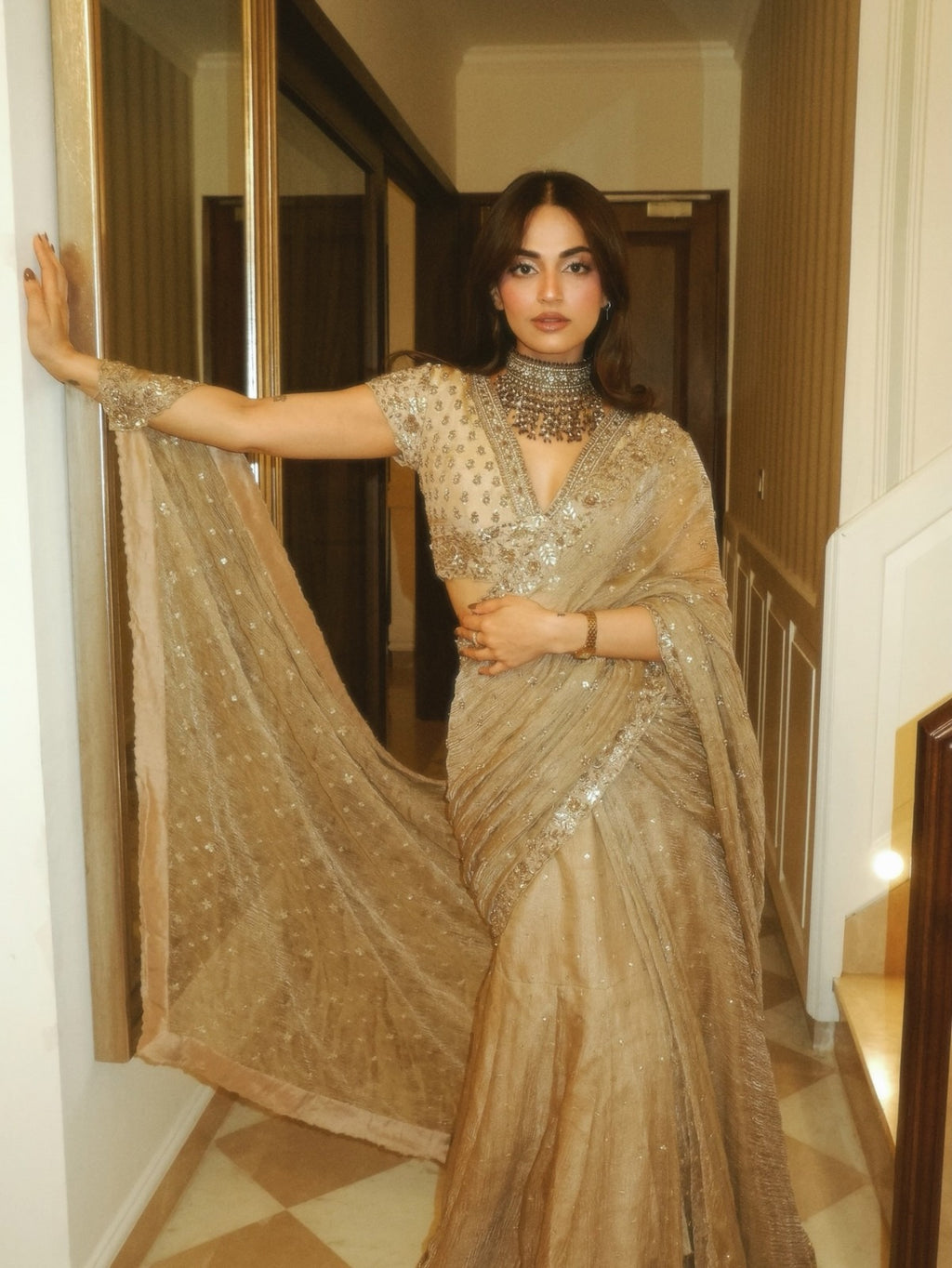 Designer Silver Grey Fandy Silk Lehenga Saree with Embroidery Sequence Work