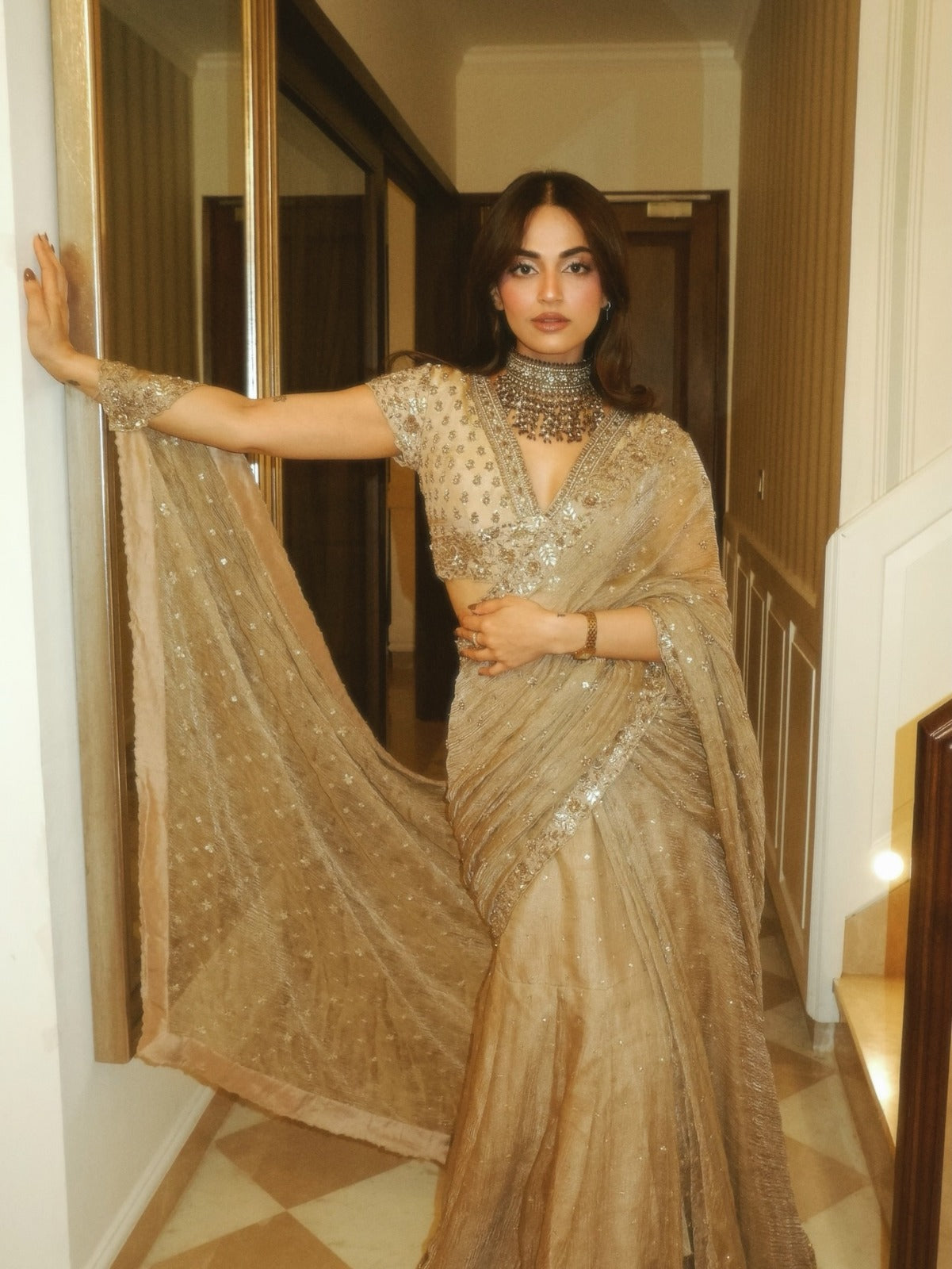 Designer Silver Grey Fandy Silk Lehenga Saree with Embroidery Sequence Work