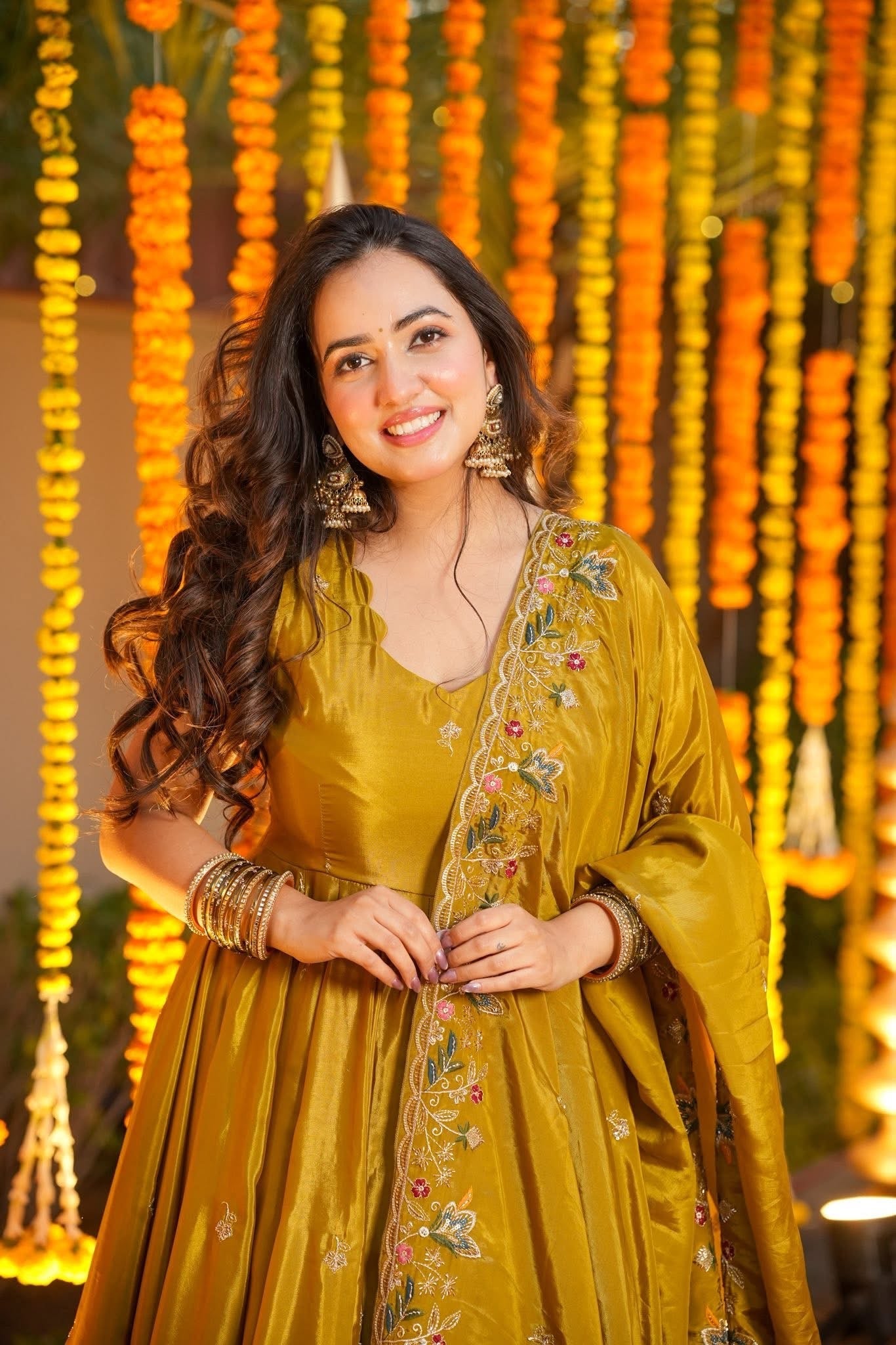 Elegant Heavy Silk Anarkali Suit Set with Sequins & Thread Work