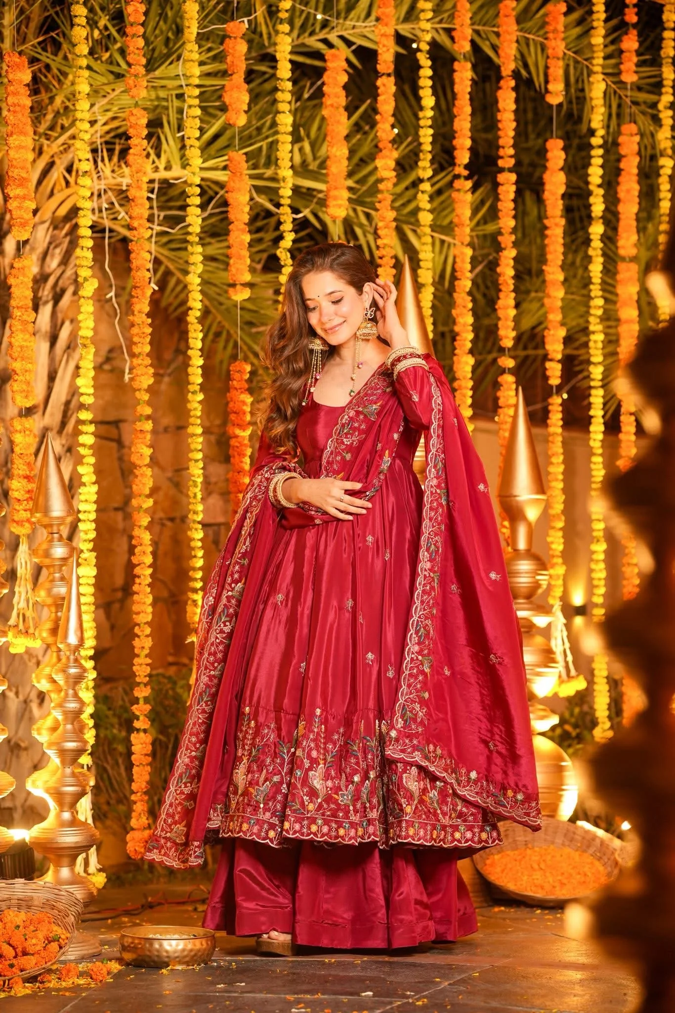 Elegant Heavy Silk Anarkali Suit Set with Sequins & Thread Work