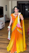 Designer Haldi Georgette Lehenga Saree with Real Mirror Work Border