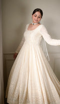 Lucknowi Special Premium Off-White Soft Georgette Anarkali Suit Set with 3mm Sequins & Zari Work