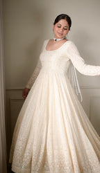 Lucknowi Special Premium Off-White Soft Georgette Anarkali Suit Set with 3mm Sequins & Zari Work