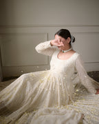 Lucknowi Special Premium Off-White Soft Georgette Anarkali Suit Set with 3mm Sequins & Zari Work