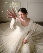 Lucknowi Special Premium Off-White Soft Georgette Anarkali Suit Set with 3mm Sequins & Zari Work