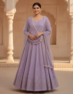 Lucknowi Special Premium Off-White Soft Georgette Anarkali Suit Set with 3mm Sequins & Zari Work