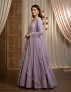 Lucknowi Special Premium Off-White Soft Georgette Anarkali Suit Set with 3mm Sequins & Zari Work