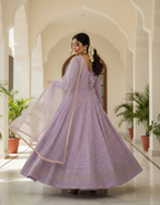 Lucknowi Special Premium Off-White Soft Georgette Anarkali Suit Set with 3mm Sequins & Zari Work