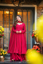 Premium Rani Pink Faux Blooming Anarkali Suit with Heavy Sequins & Zari Embroidery