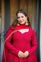 Premium Rani Pink Faux Blooming Anarkali Suit with Heavy Sequins & Zari Embroidery
