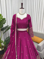 Premium Magenta Japan Satin Lehenga Choli Set with Sequins Work & Embroidered Dupatta