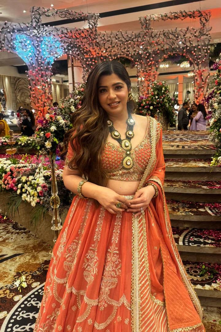Orange Designer Georgette Lehenga Set with Sequins Embroidery & Dupatta – Wedding & Festive Wear