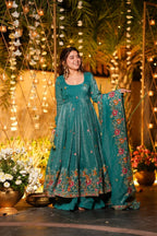 Premium Soft Crunchy Silk Anarkali Suit Set with Multi-Color Floral Embroidery
