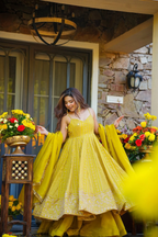 Vibrant Mustard Yellow Teby Organza Zari Embroidery Anarkali Suit Set