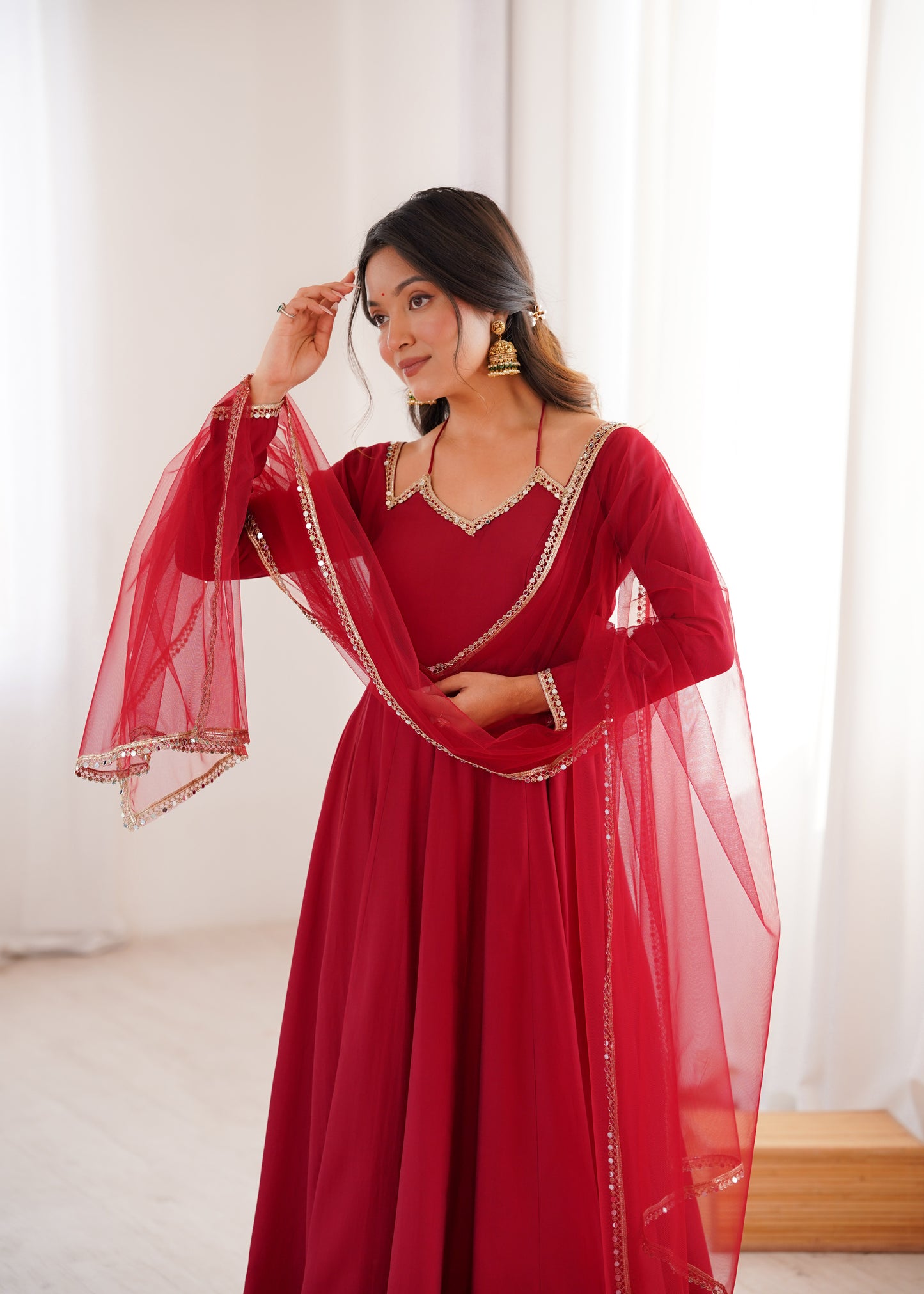 Premium Roman Silk Chanderi Fully Flared Anarkali Suit