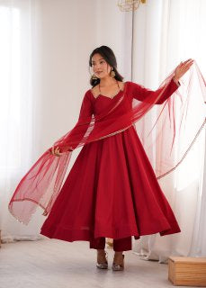 Premium Roman Silk Chanderi Fully Flared Anarkali Suit