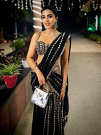 Black Faux Georgette Ready-to-Wear Saree with Real Mirror Work