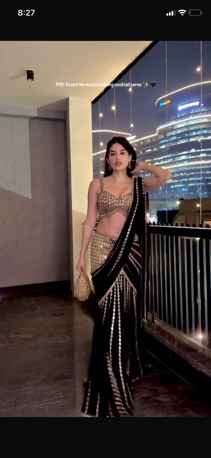 Black Faux Georgette Ready-to-Wear Saree with Real Mirror Work