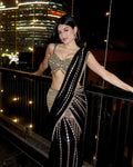 Black Faux Georgette Ready-to-Wear Saree with Real Mirror Work