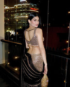 Black Faux Georgette Ready-to-Wear Saree with Real Mirror Work