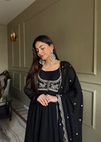 Black Premium Fox Georgette Fully Flared Anarkali