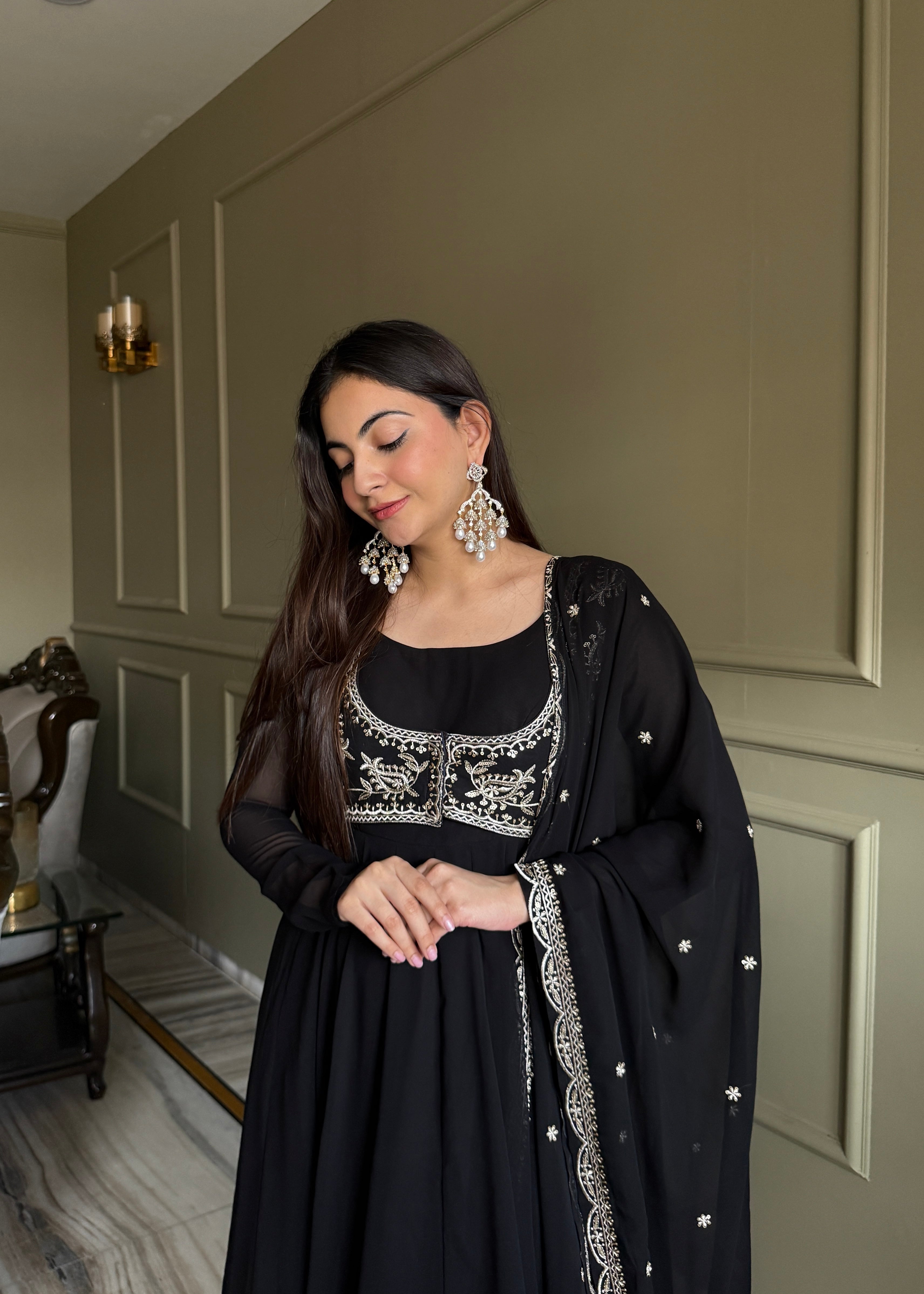 Black Premium Fox Georgette Fully Flared Anarkali