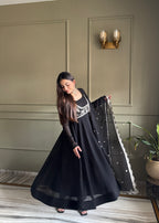 Black Premium Fox Georgette Fully Flared Anarkali