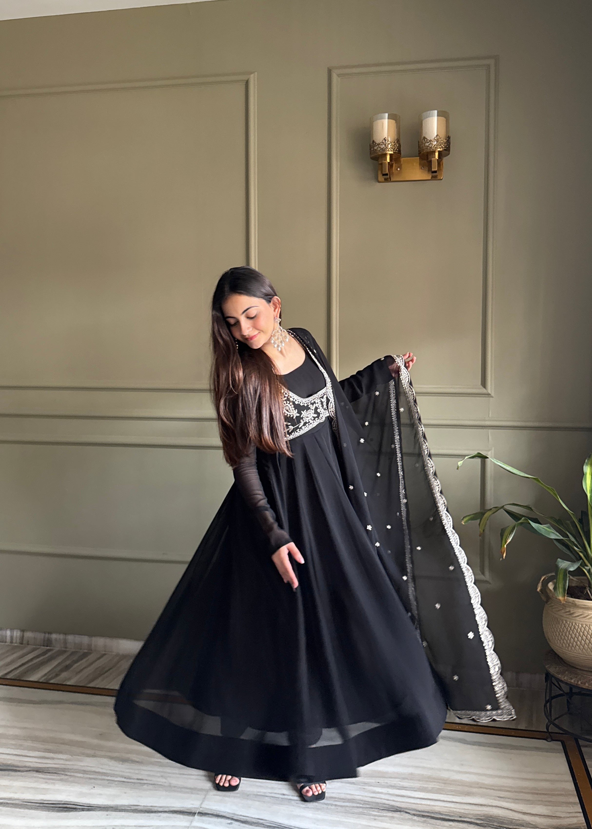 Black Premium Fox Georgette Fully Flared Anarkali