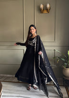 Black Premium Fox Georgette Fully Flared Anarkali