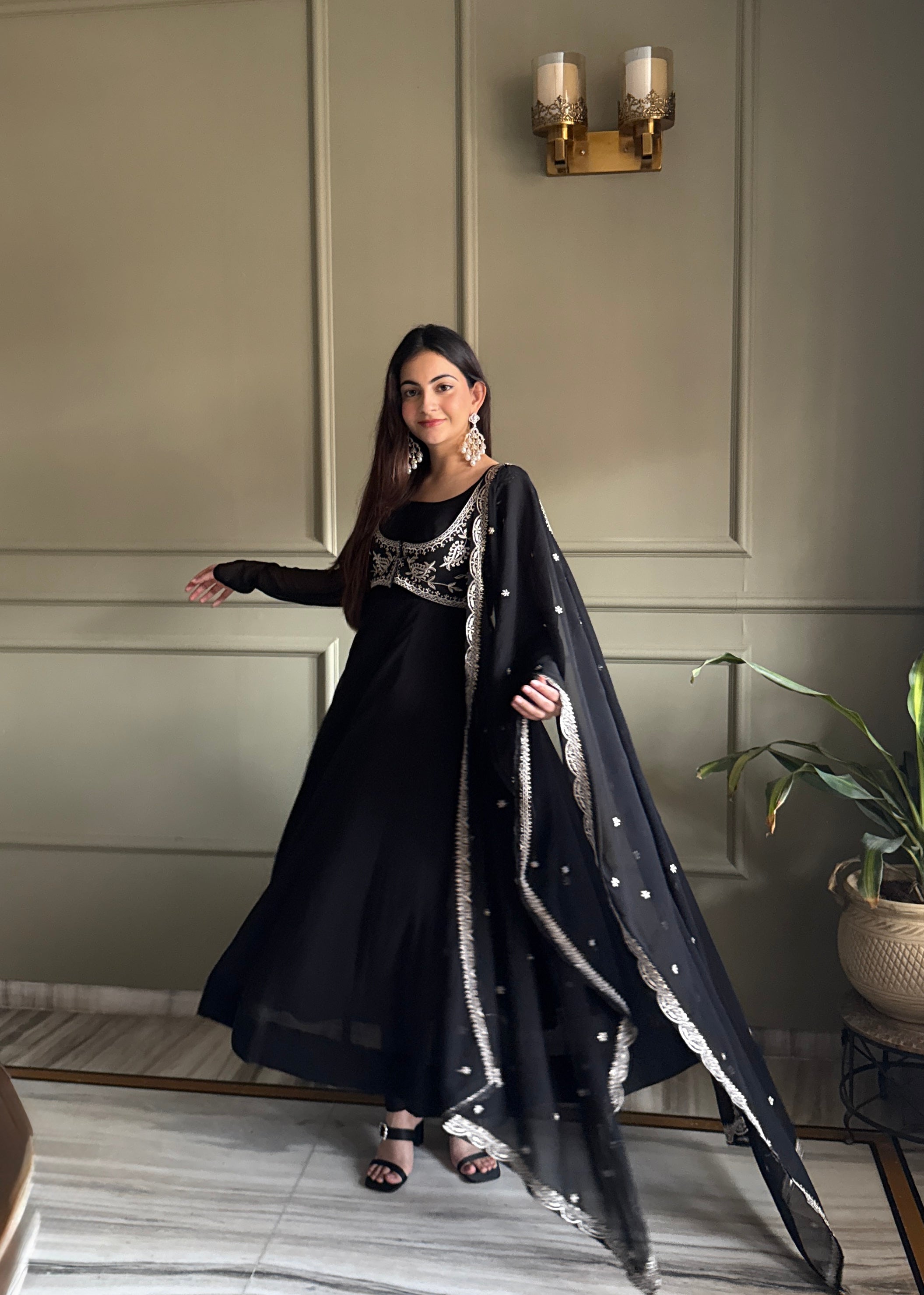 Black Premium Fox Georgette Fully Flared Anarkali