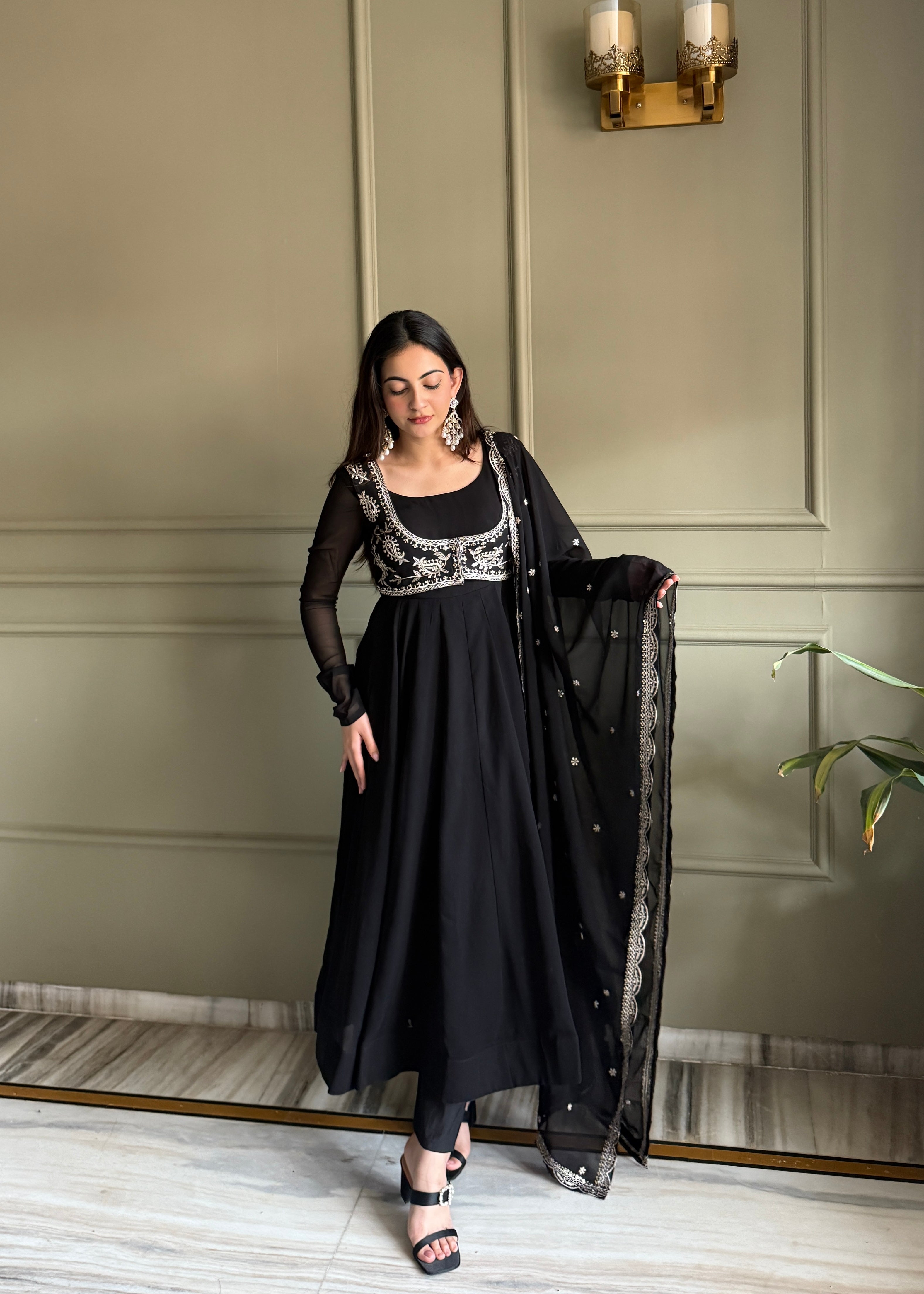 Black Premium Fox Georgette Fully Flared Anarkali