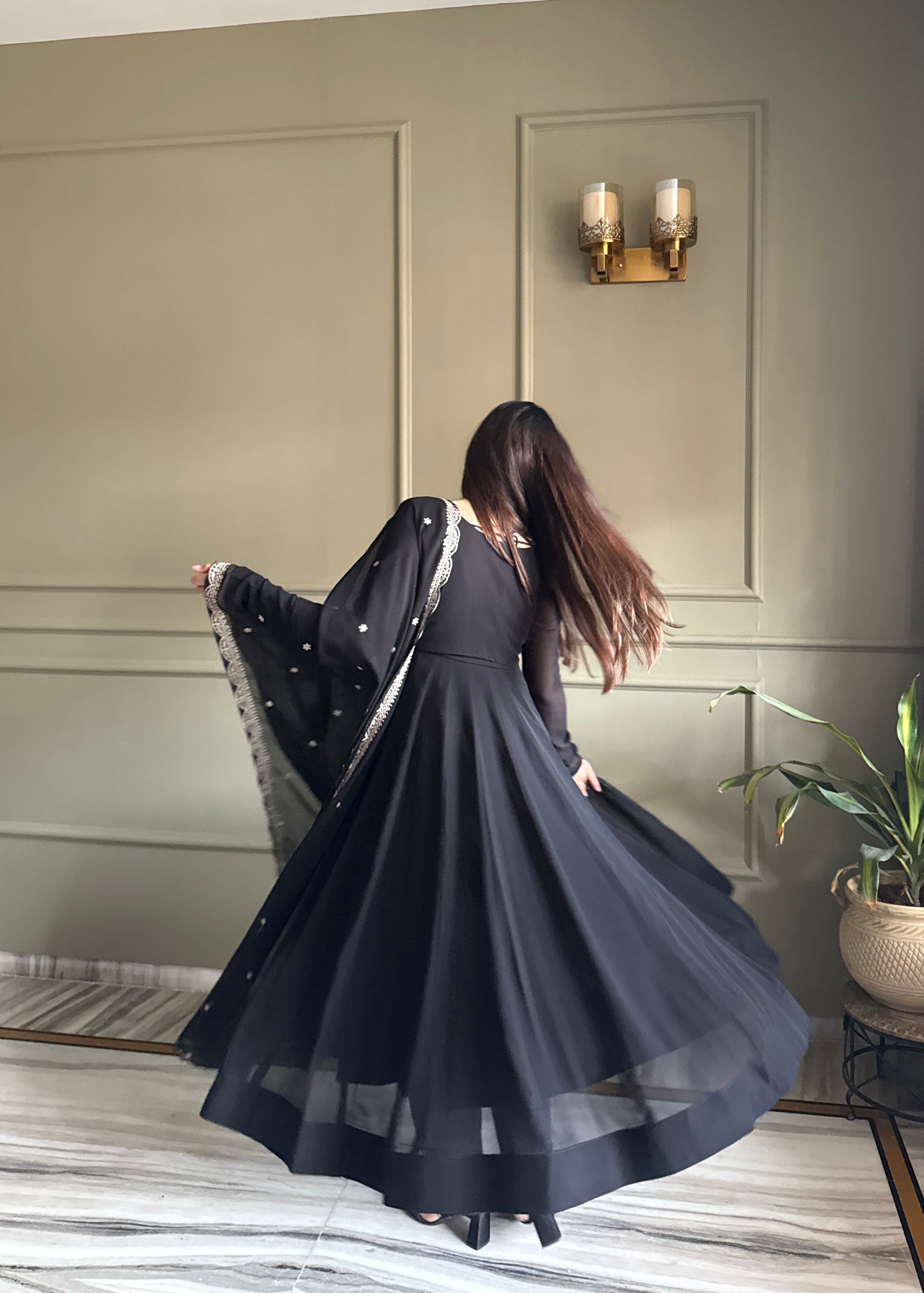 Black Premium Fox Georgette Fully Flared Anarkali