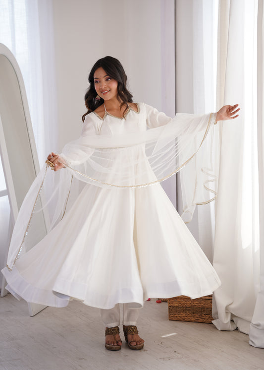 Premium Roman Silk Chanderi Fully Flared Anarkali Suit