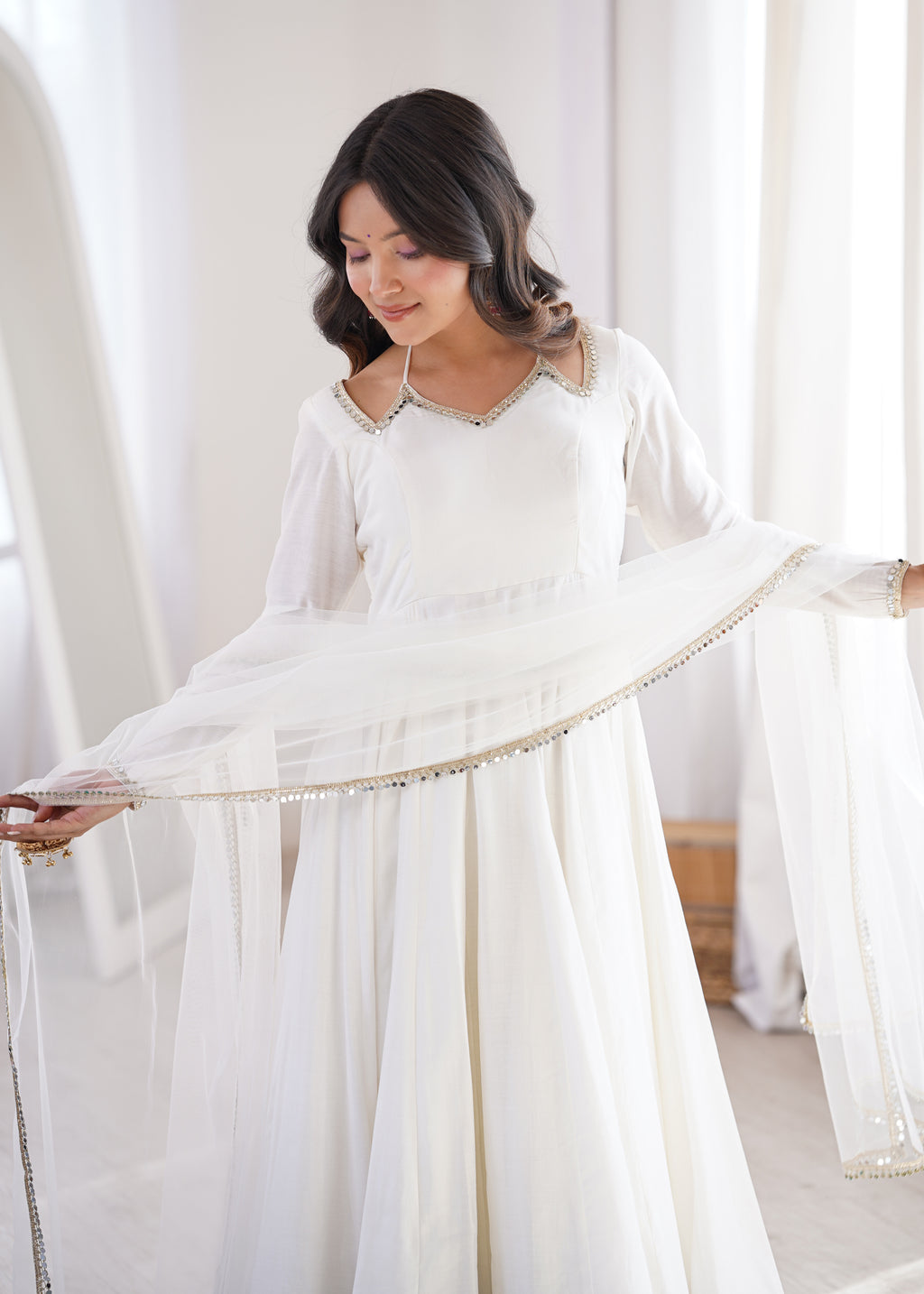 Premium Roman Silk Chanderi Fully Flared Anarkali Suit