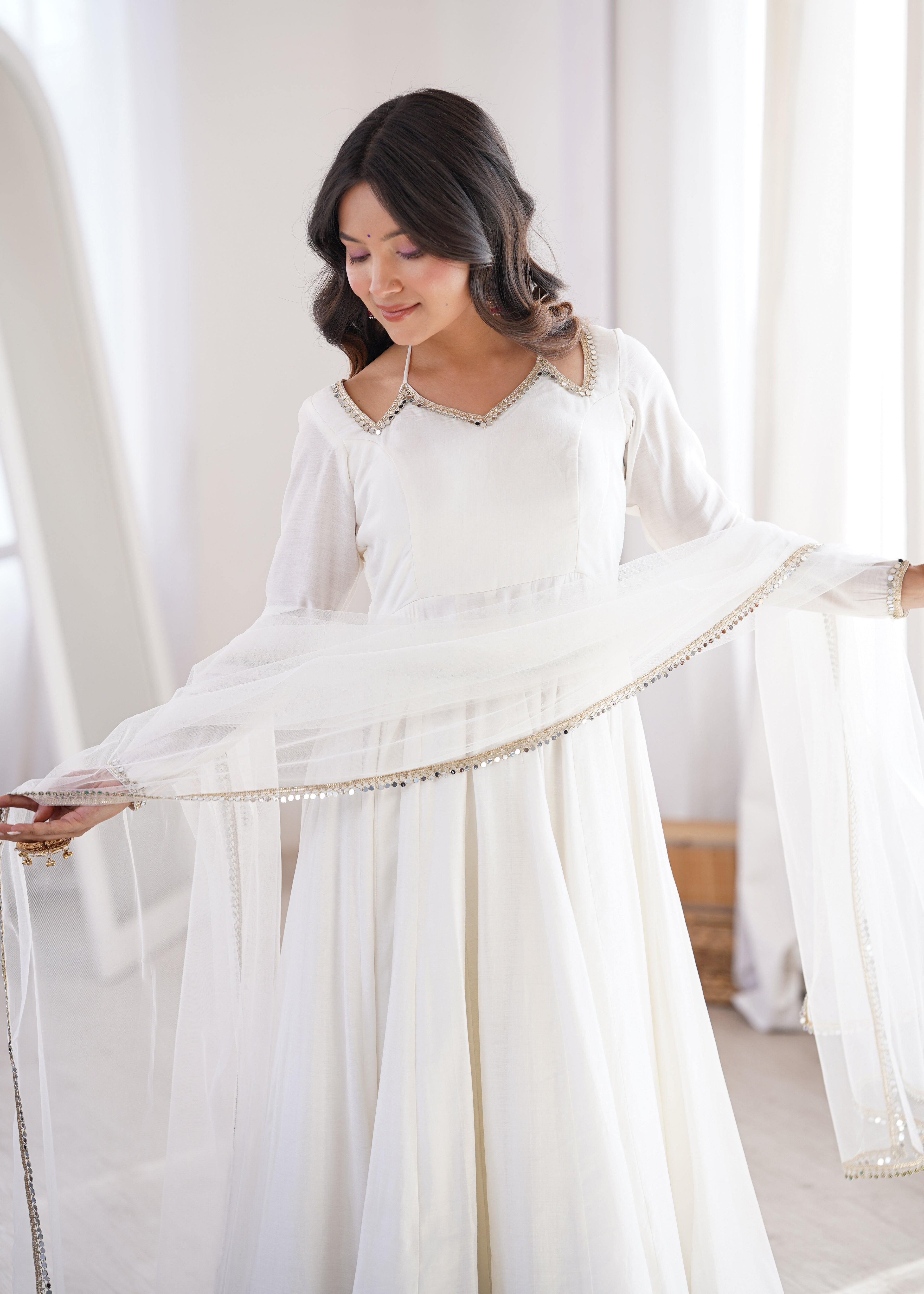 Premium Roman Silk Chanderi Fully Flared Anarkali Suit