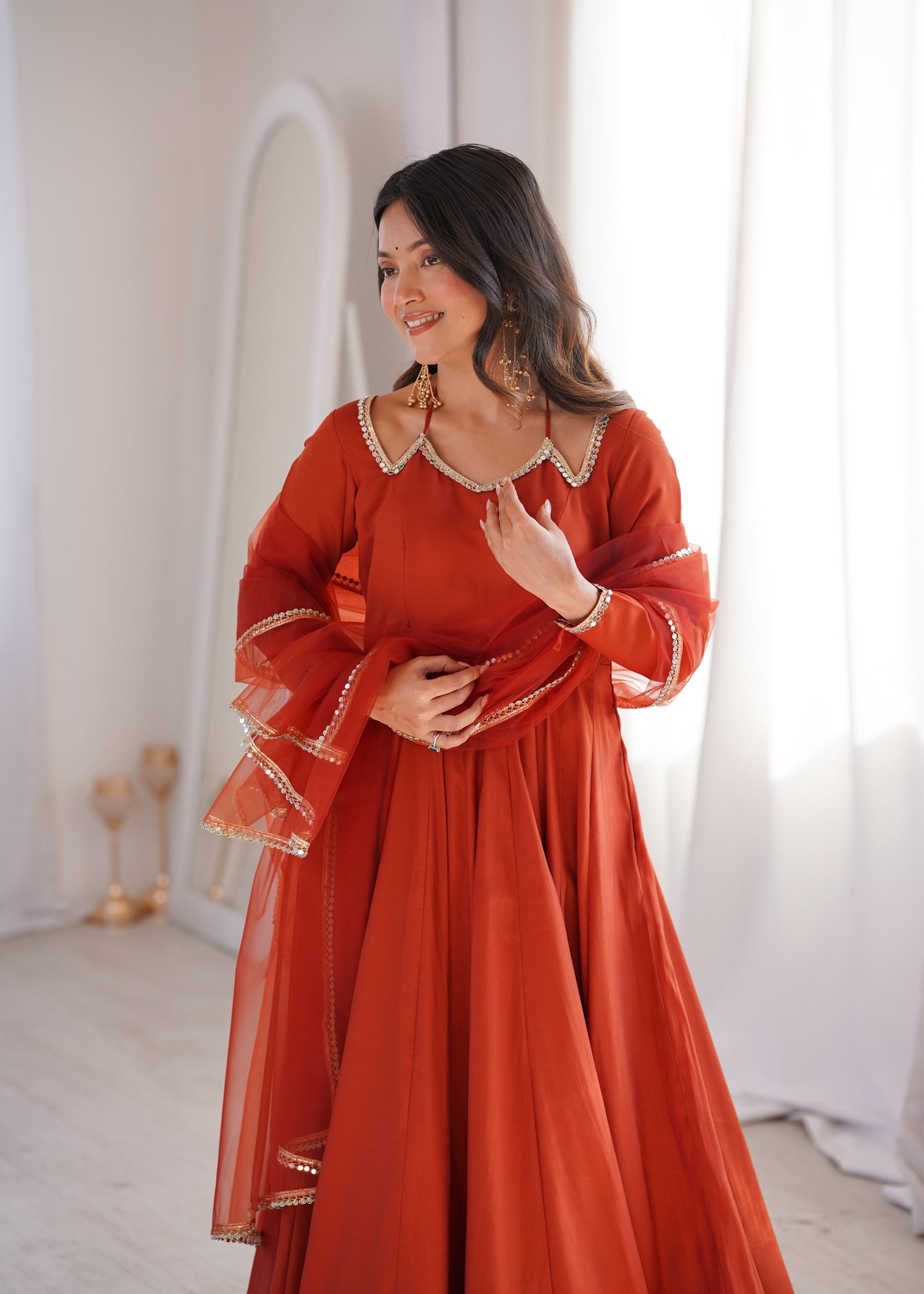 Premium Roman Silk Chanderi Fully Flared Anarkali Suit