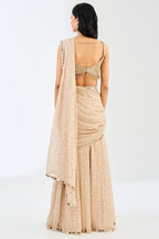 Beige Real Mirror Work Ready-to-Wear Saree