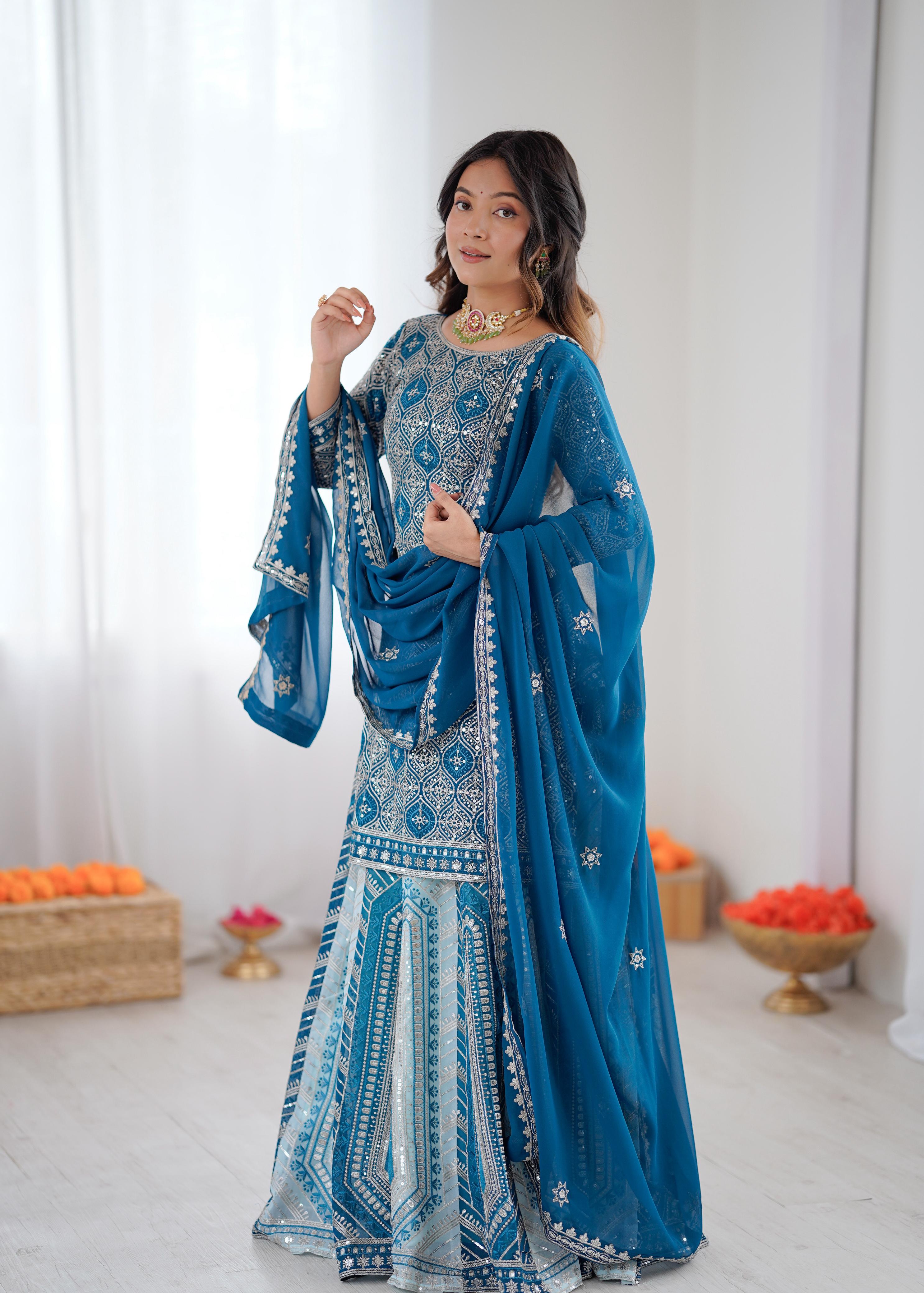 Blue Sequnce Lehenga Suit