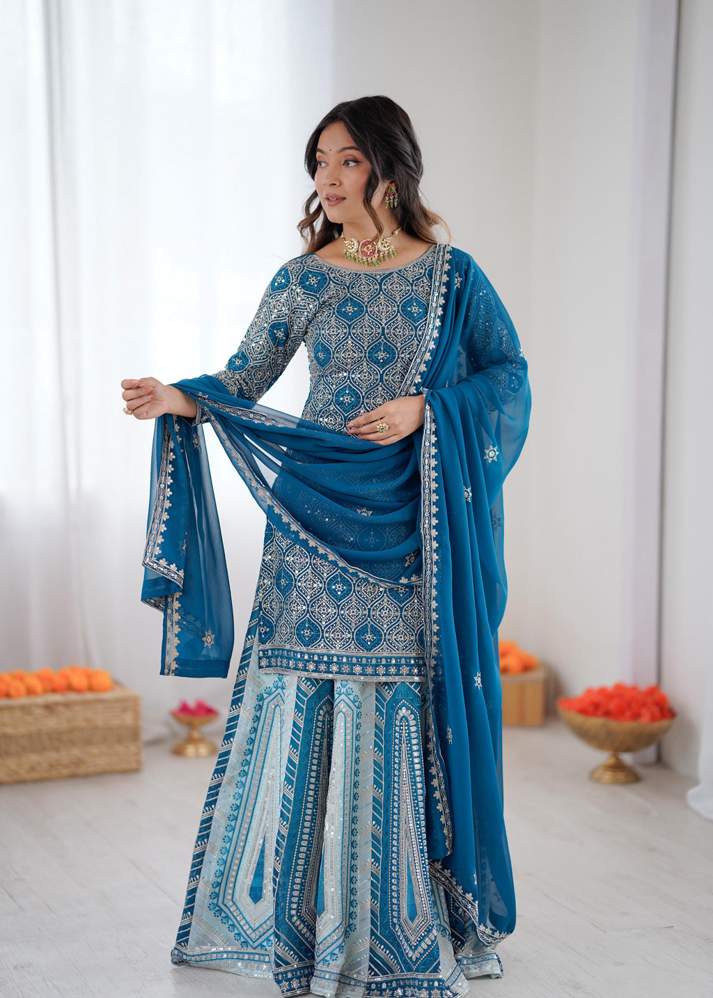 Blue Sequnce Lehenga Suit