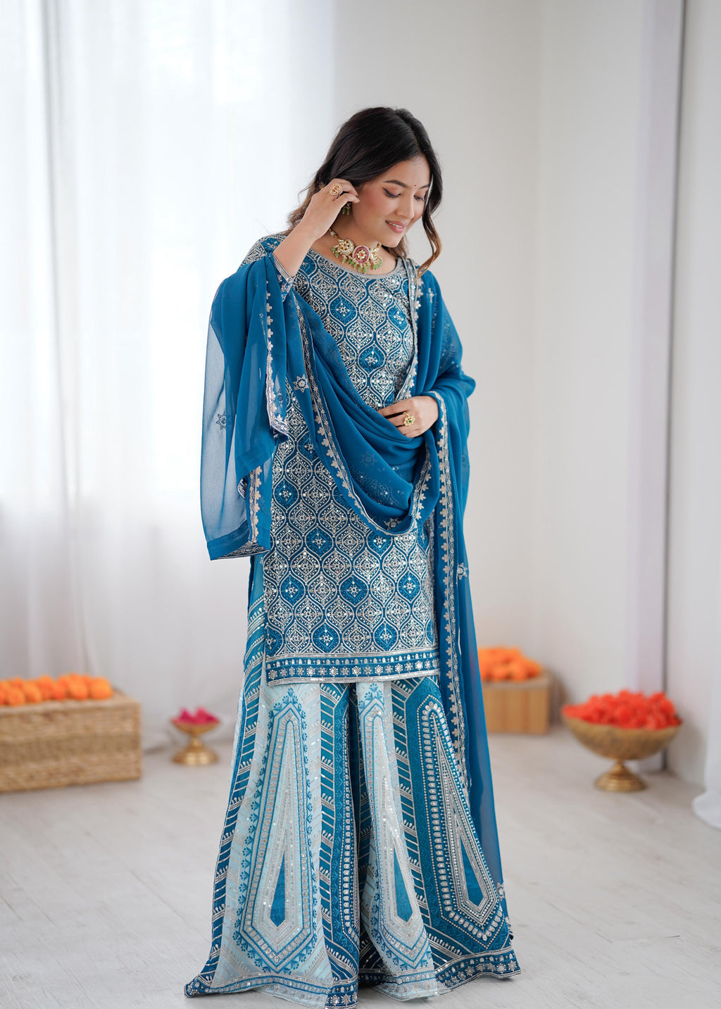 Blue Sequnce Lehenga Suit