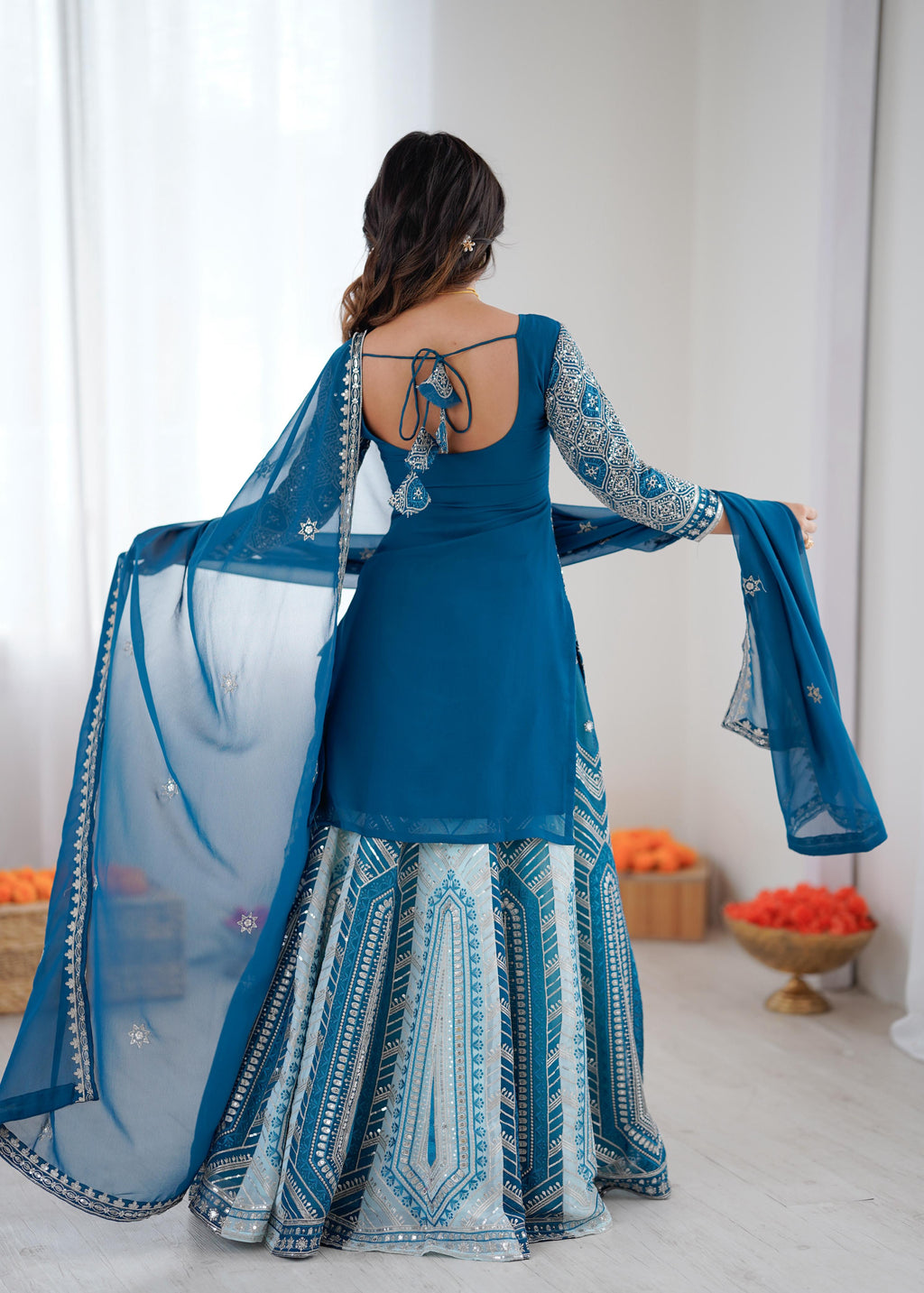 Blue Sequnce Lehenga Suit