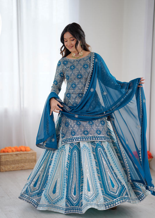 Blue Sequnce Lehenga Suit