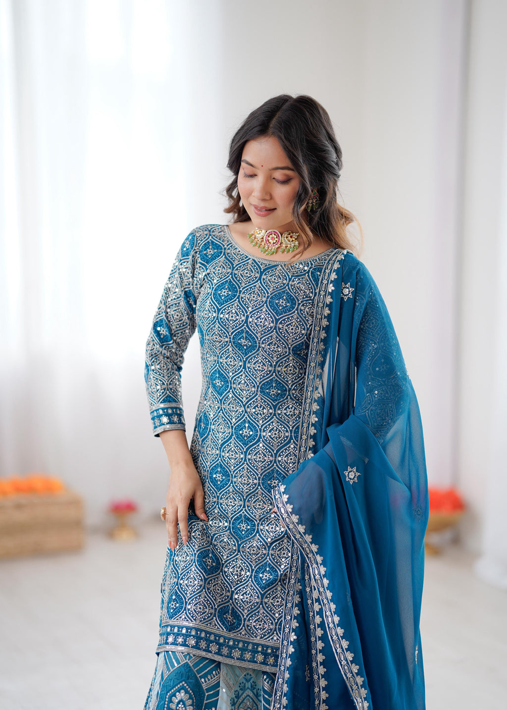 Blue Sequnce Lehenga Suit