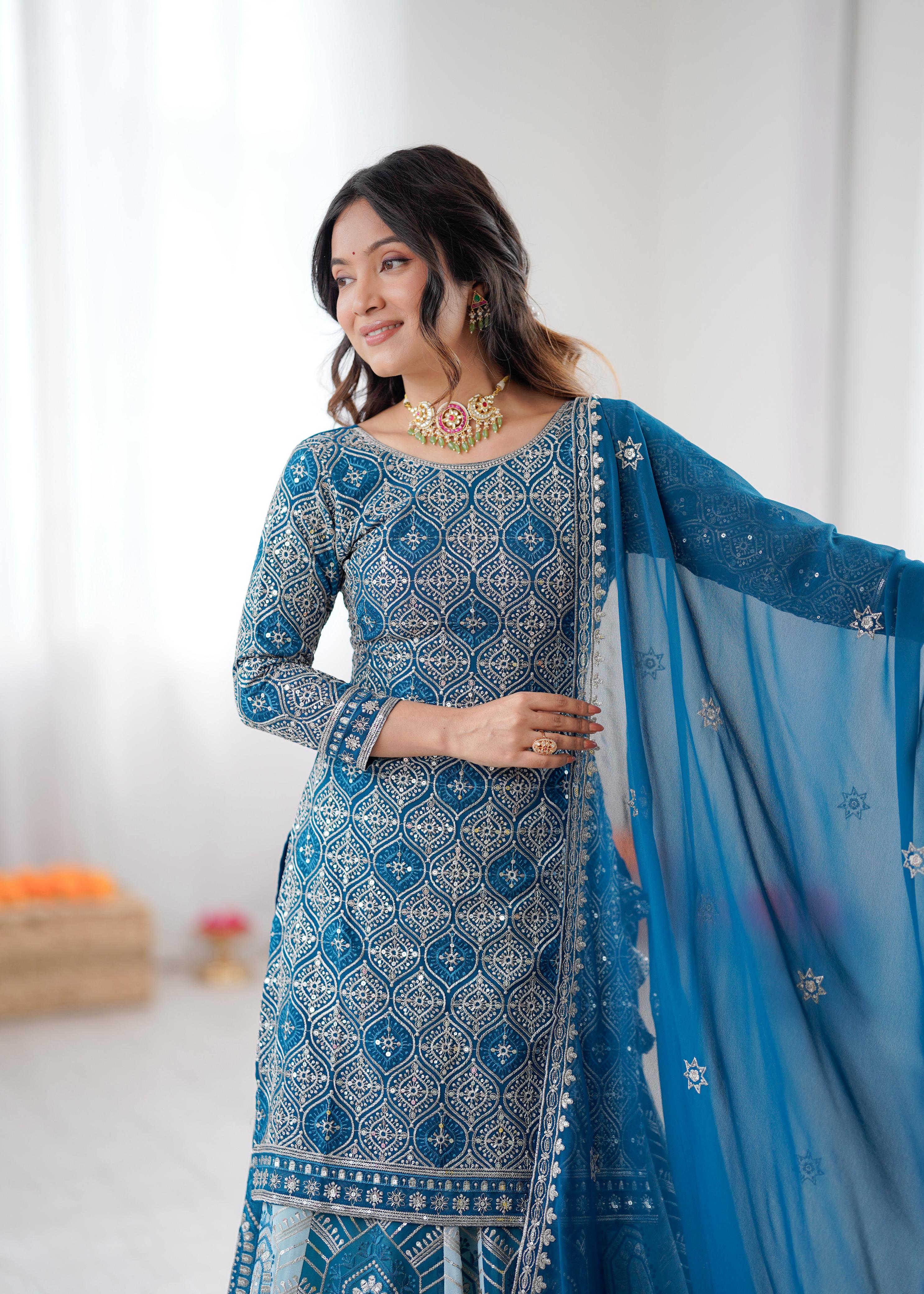 Blue Sequnce Lehenga Suit