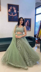 Designer Soft Butterfly Net Lehenga Choli with Coding and Sequence Work