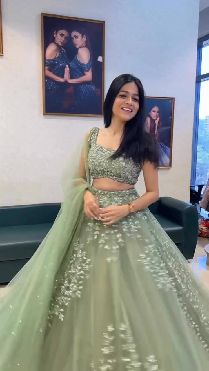 Pista Green Sequnce Lehenga Set