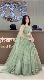 Designer Soft Butterfly Net Lehenga Choli with Coding and Sequence Work