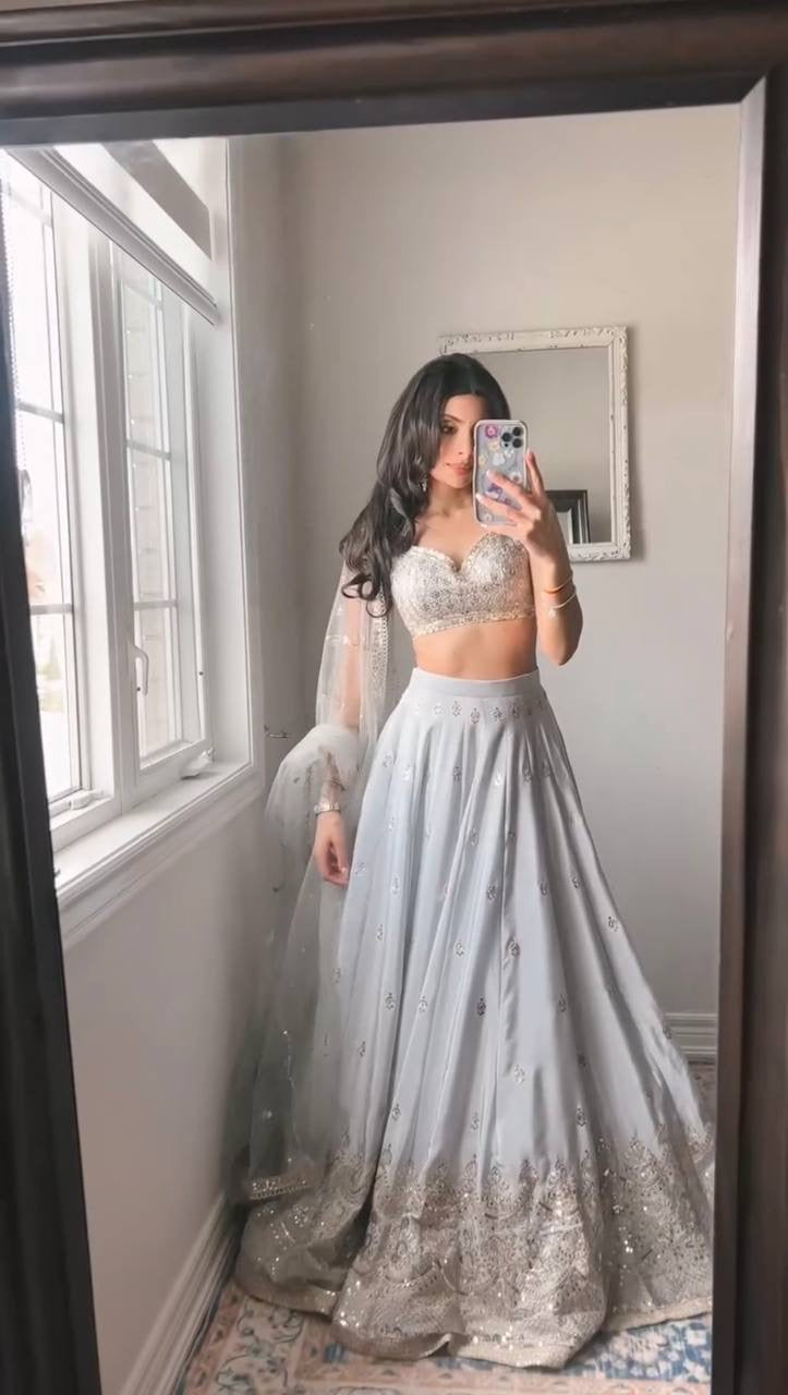 Elegant Japan Satin Designer Lehenga Choli with Sequence Embroidery